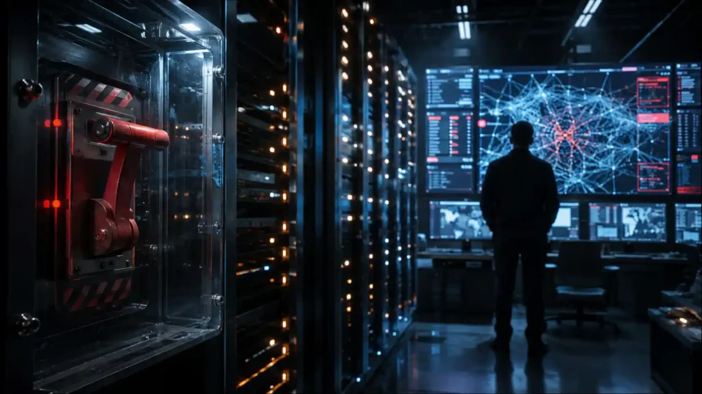 Data center kill switch illustrating frontier labs still lacking rogue AI containment plans | AI Policy