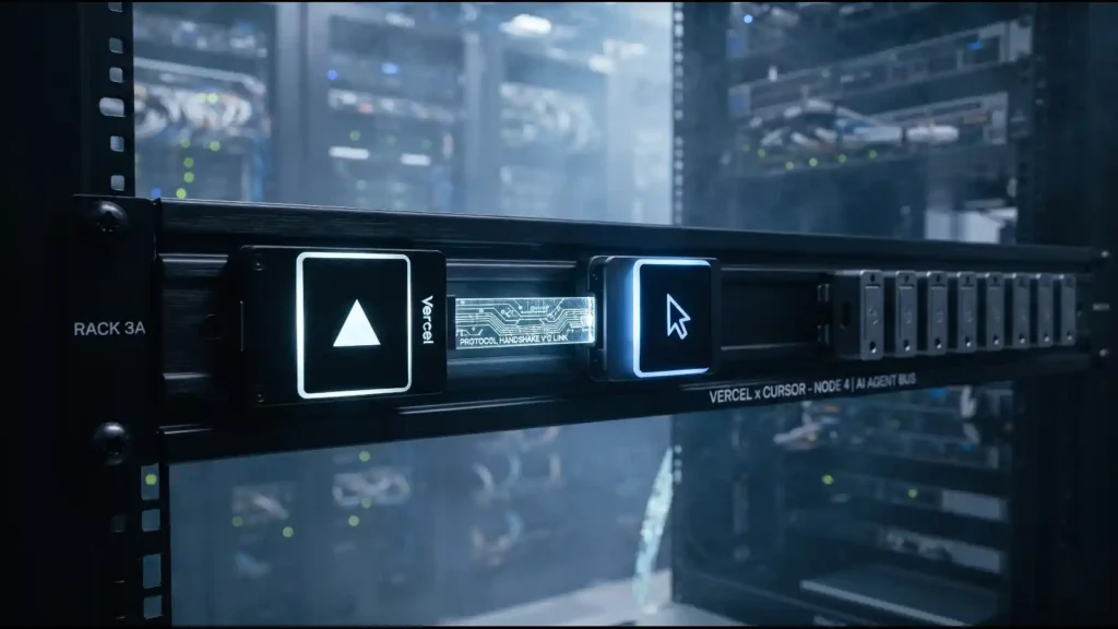 Vercel and Cursor adapter modules linked on a server rail — cursor available harness | AI Tools