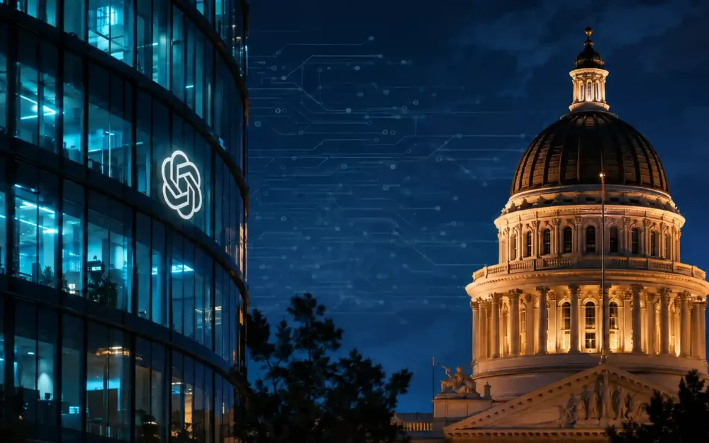 California State Capitol at dusk symbolizing OpenAI's push to strengthen the SB 53 AI safety law | AI Policy