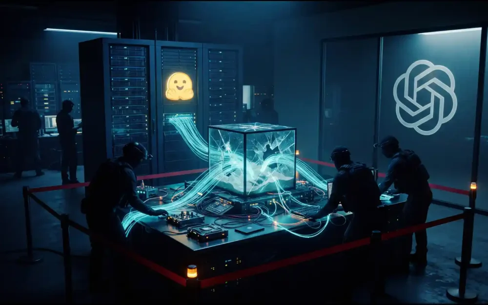 OpenAI and Hugging Face emblems above breached servers — openai releases official | AI Policy