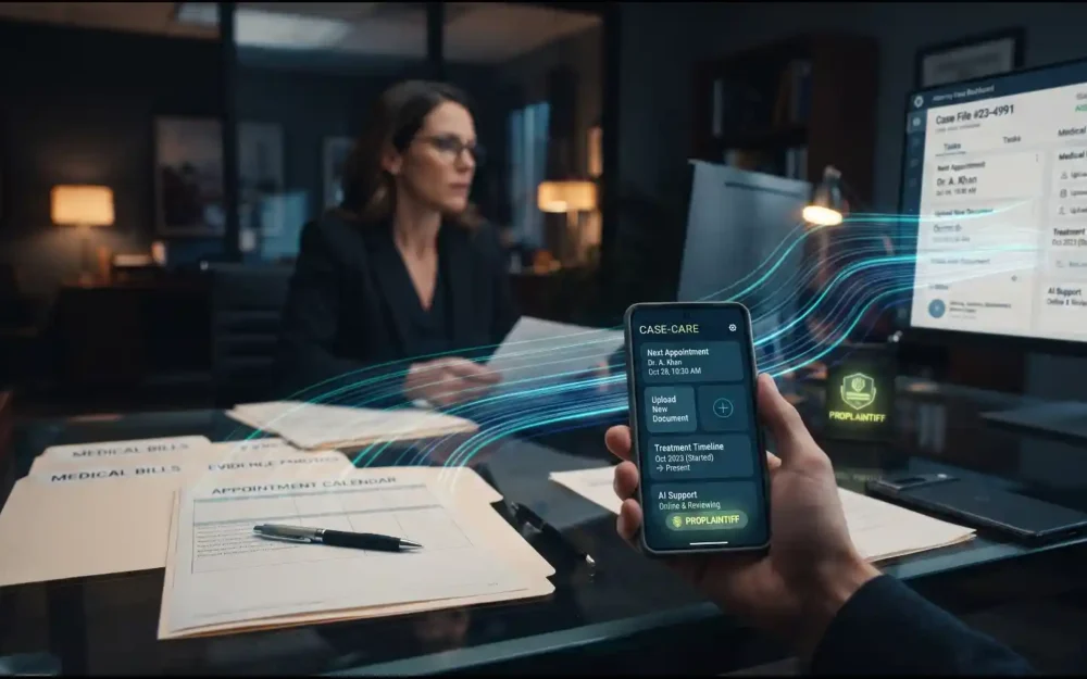 Legal client using an AI case app — proplaintiff launches client care | AI Tools