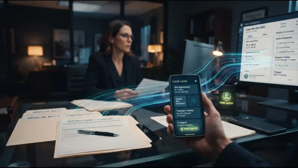 Legal client using an AI case app — proplaintiff launches client care | AI Tools