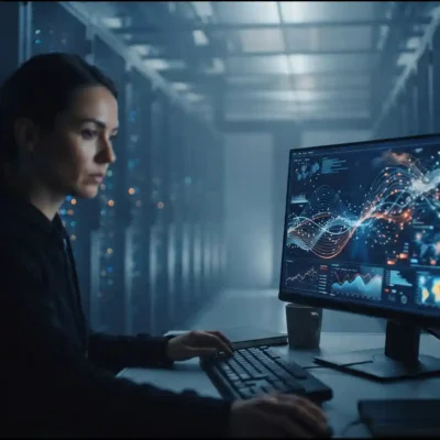 Data center server racks at night illustrating Anthropic details distillation report on China AI labs | AI Policy