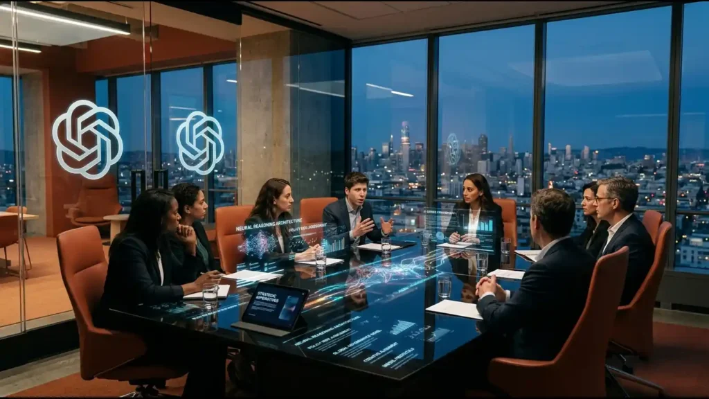 Anthropic and OpenAI boardroom scene on embedding independent AI safety evaluators, AI Policy