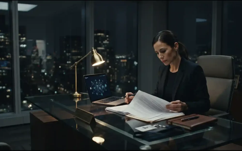 Executive office desk with policy document and visitor badge — anthropic outlines plan | AI Policy