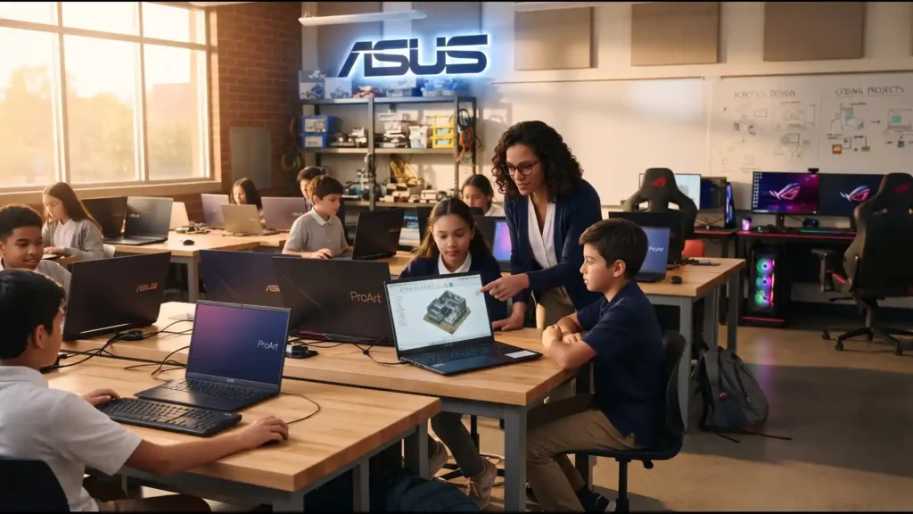 ASUS branded classroom lab showing ASUS launches EmpowerED K-12 hardware grant program | Business