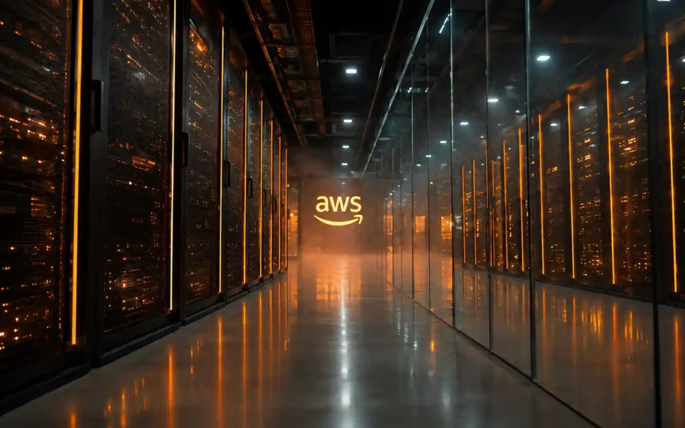 Data center server racks illustrating build multitenant agentic chat architecture on AWS Bedrock, AI Tools