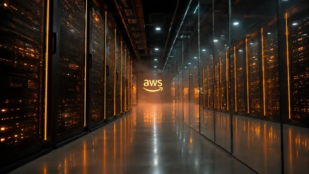 Data center server racks illustrating build multitenant agentic chat architecture on AWS Bedrock, AI Tools