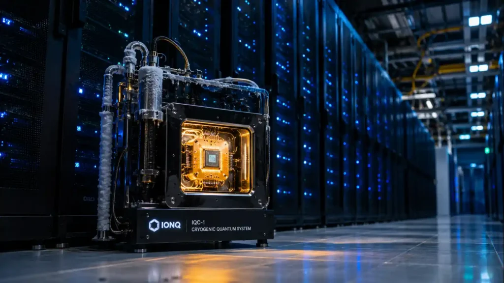 Diraq silicon spin quantum computer beside servers illustrating Diraq deploy quantum system in Equinix data center
