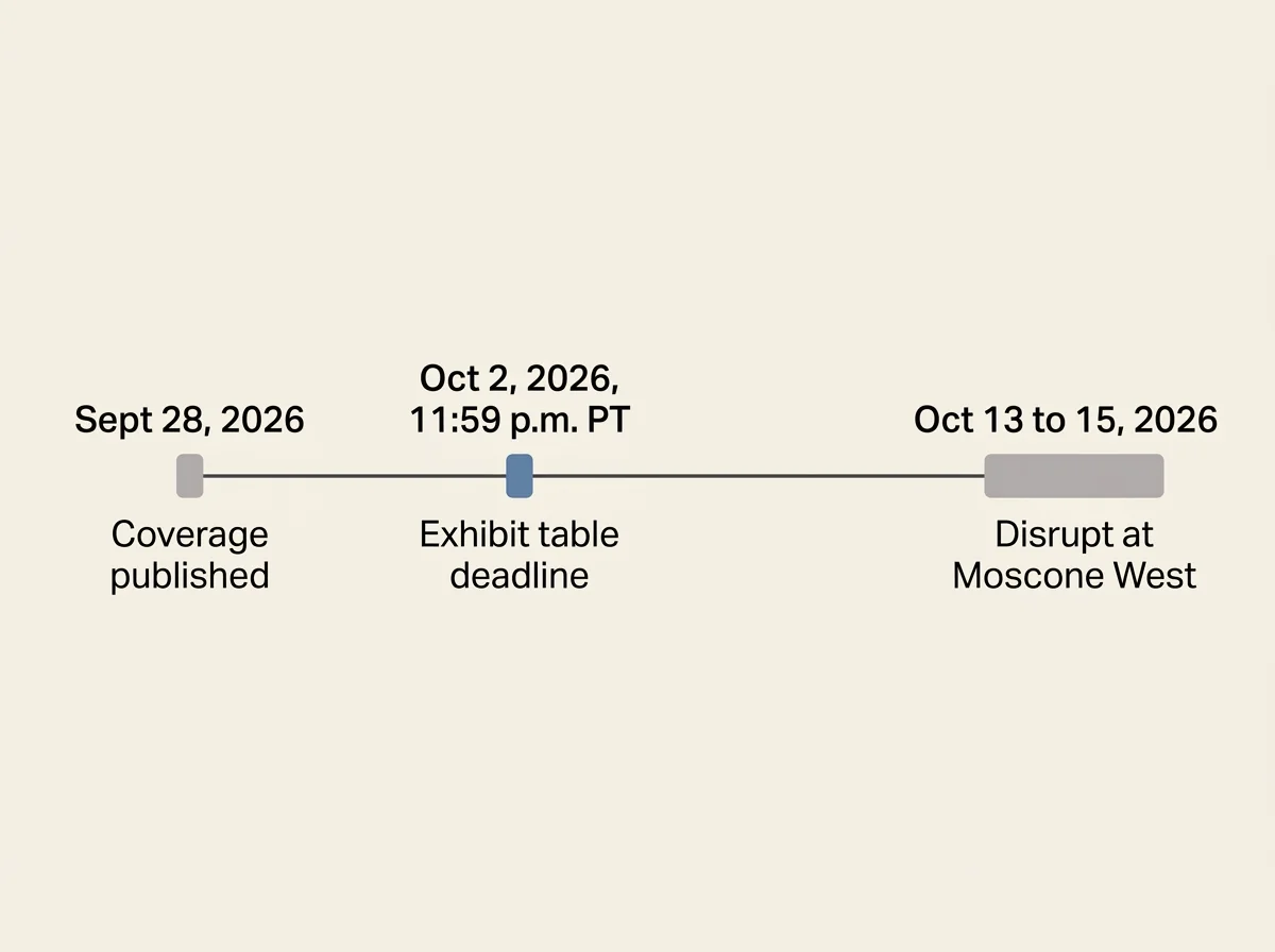 Timeline of three dates: coverage published September 28, exhibit deadline October 2, event October 13 to 15