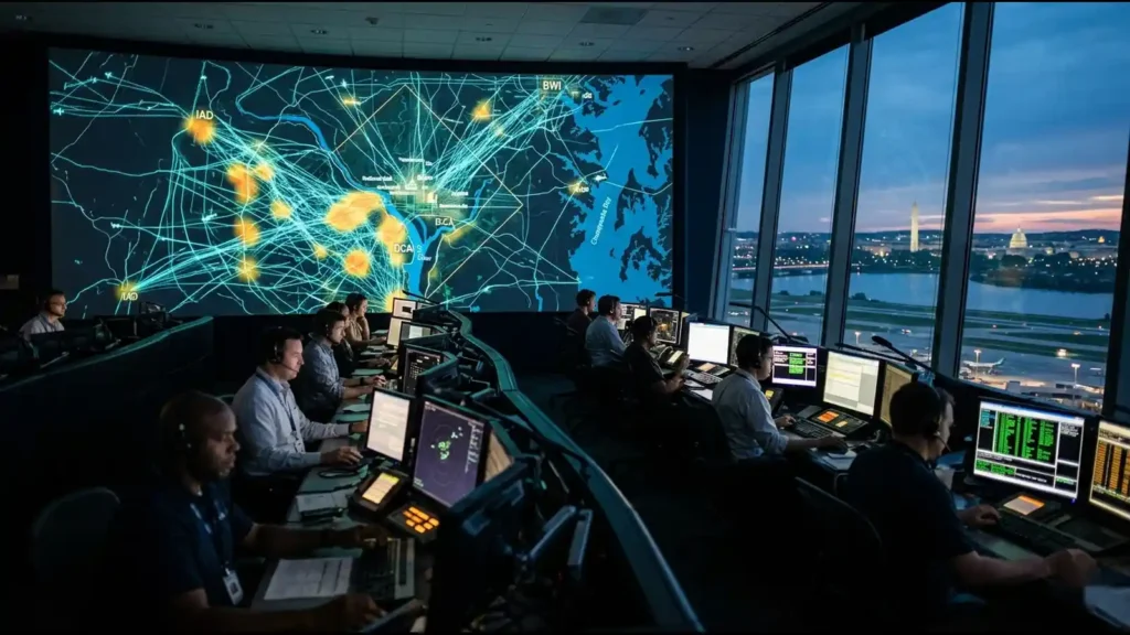 Command center map of AI-predicted routes, the FAA's plan for air traffic in Washington | AI Policy