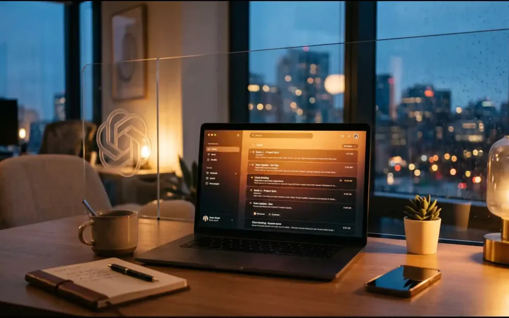 Laptop showing an inbox dashboard, illustrating how Fyxer built its AI executive assistant with OpenAI | AI Startups