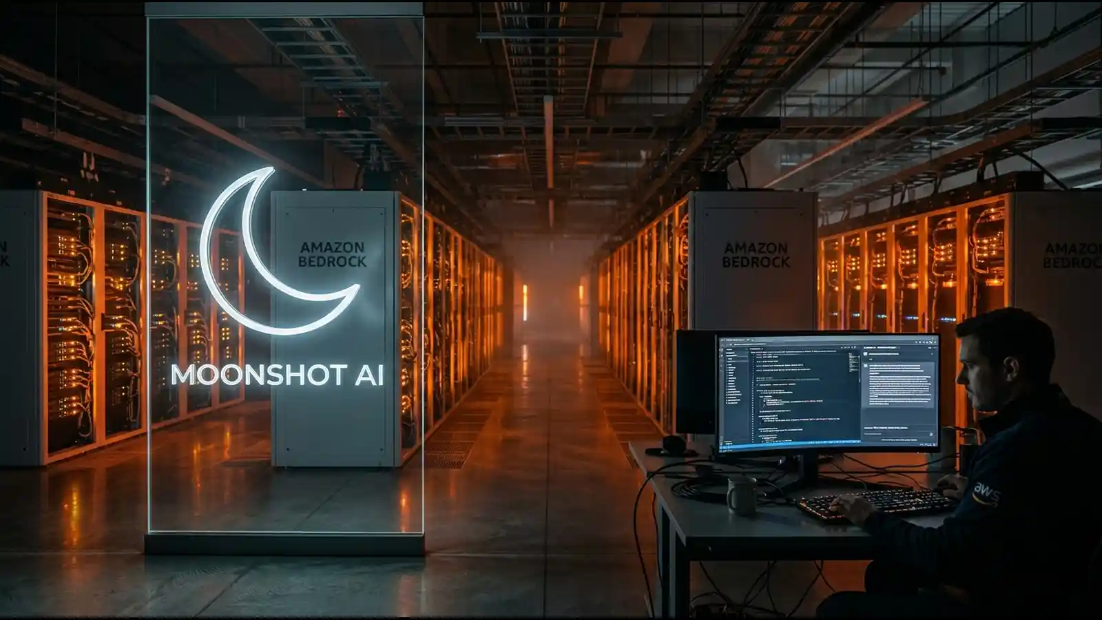 AWS data center server racks illustrating introducing Kimi K3 on Amazon Bedrock | AI Models