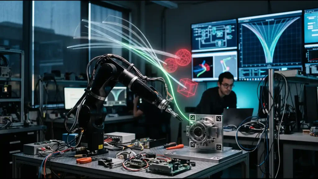 MIT robotic arm avoiding obstacles, illustrating a safety-critical AI method called HardFlow | Research