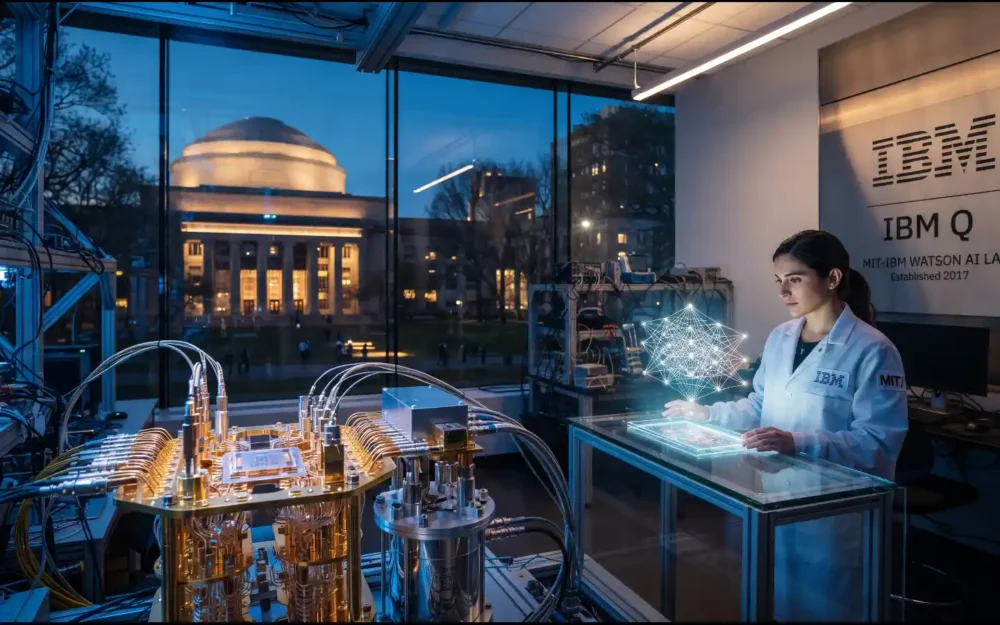 MIT-IBM Computing Research Lab quantum chip and researcher, from expediting quantum AI deployment | Research