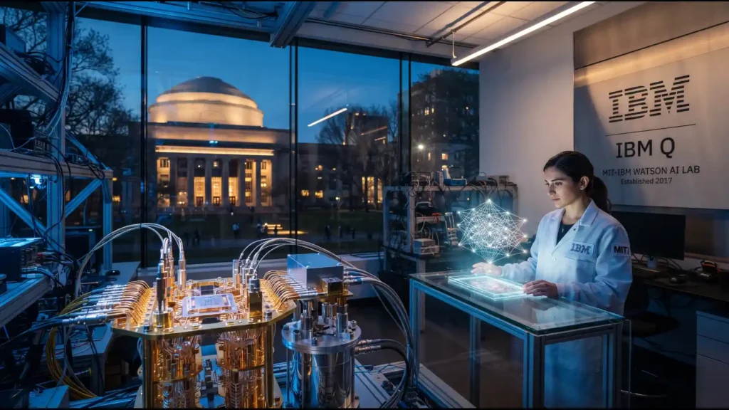 MIT-IBM Computing Research Lab quantum chip and researcher, from expediting quantum AI deployment | Research