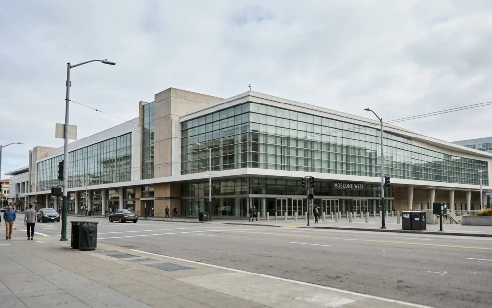 Exterior of the Moscone West convention center in San Francisco, venue for TechCrunch Disrupt 2026