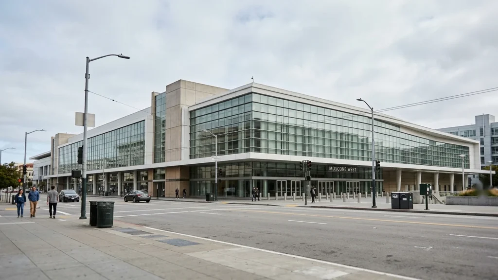 Exterior of the Moscone West convention center in San Francisco, venue for TechCrunch Disrupt 2026
