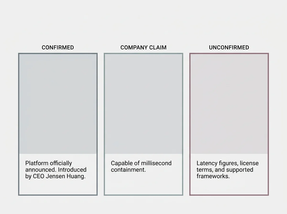 Diagram sorting Nvidia's containment claim into confirmed facts, company claims, and unconfirmed details