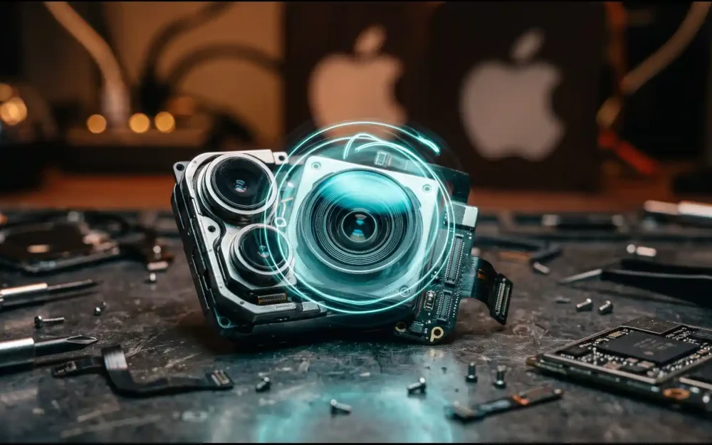Smartphone camera lens macro shot illustrating OpenAI buys smartphone camera startup Glass Imaging | Business