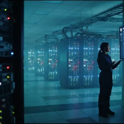 Server racks glowing at night, representing OpenAI pauses pro subscriptions amid Astra demand | AI Models