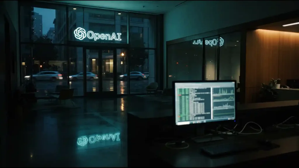 OpenAI office signage at dusk, representing OpenAI confirms wiki incident story on AI agent disclosure | AI Policy