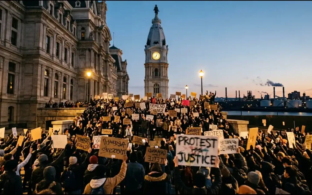 Crowd rallies against the data center boom at Philadelphia City Hall near Grays Ferry | AI Policy