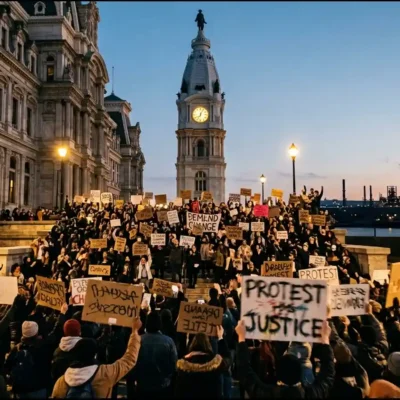 Crowd rallies against the data center boom at Philadelphia City Hall near Grays Ferry | AI Policy