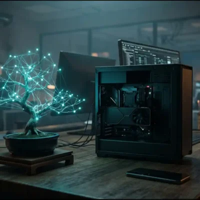 Bonsai tree beside a GPU workstation and smartphone, PrismML hopes tiny models run locally | AI Models