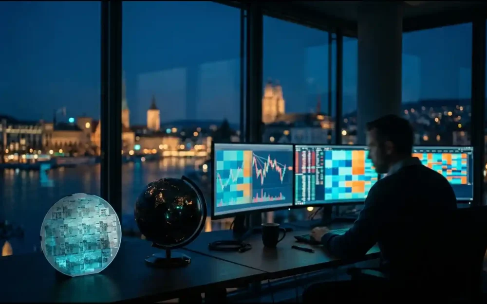Zurich trading desk with charts and semiconductor wafer: spacexfy broadens investment | Business