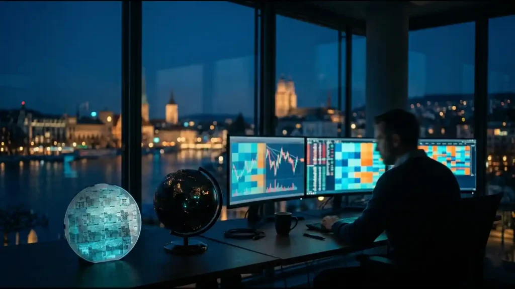 Zurich trading desk with charts and semiconductor wafer: spacexfy broadens investment | Business