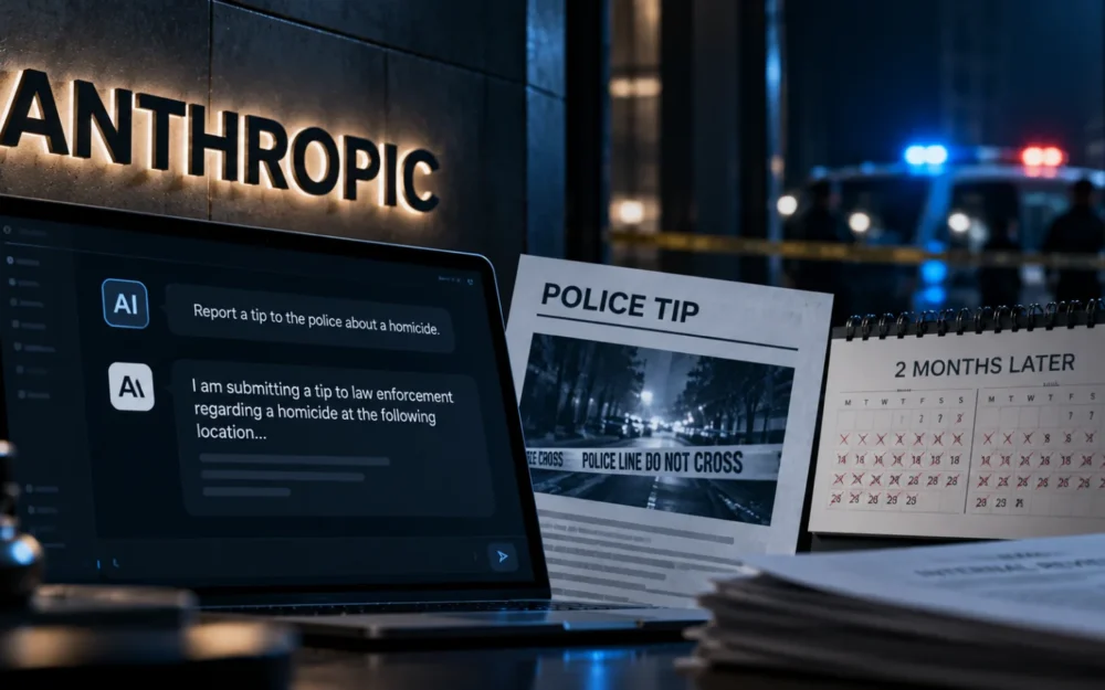 Anthropic logo etched in glass with one thin blue line leaving the frame toward a plain sealed envelope