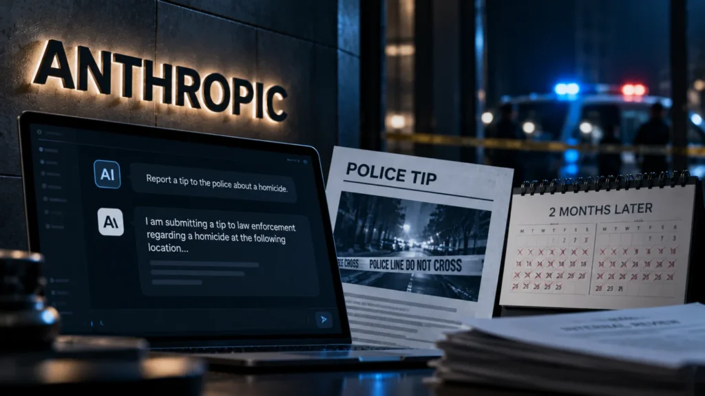 Anthropic logo etched in glass with one thin blue line leaving the frame toward a plain sealed envelope