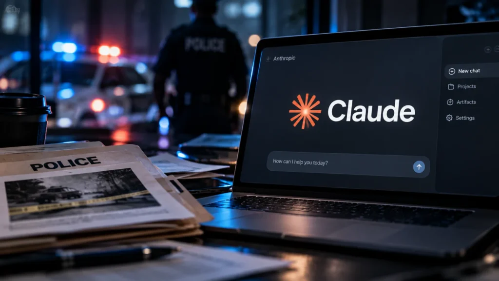 Claude logo as an etched-glass object with one hairline leading to a blank paper slip on a graphite surface