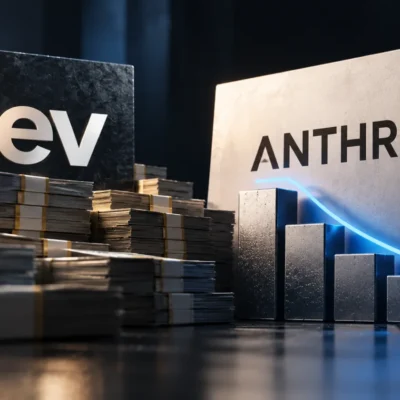 Etched-glass Anthropic logo beside a graphite ledger sheet with two lit rows and the remaining cells left blank